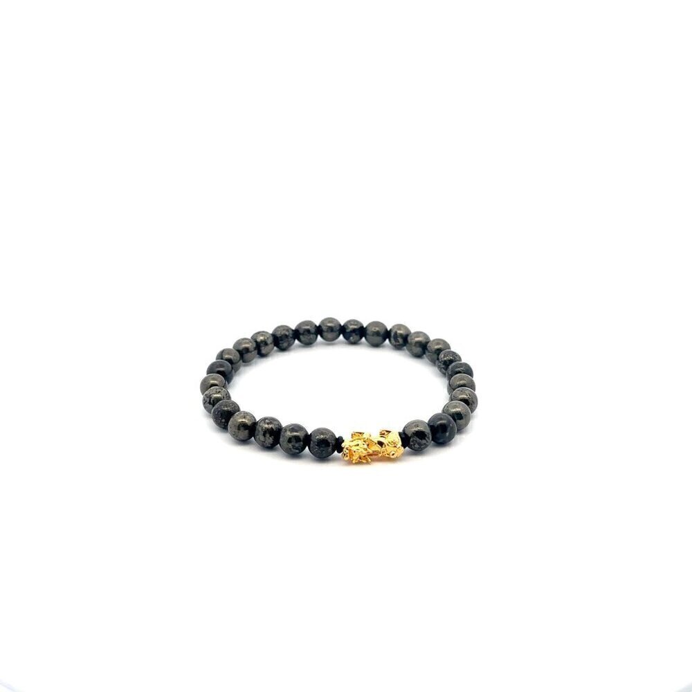 18K Gold Pixiu Piyao Lucky Charm Bracelet Natural Pyrite Gemstones 6mm